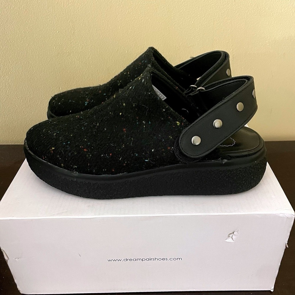 Rocket Dog Black Speckled Felt Studded Platform Clogs Rainbow Fleck Shoes Womens